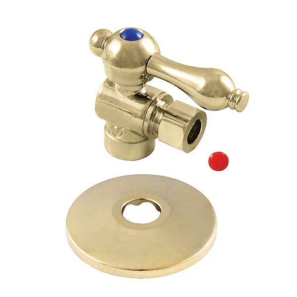 1/2" Sweatx3/8" OD Comp Quarter-Turn Angle Stop Valve W/ Flange, Brass